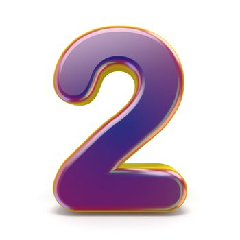 Number TWO 2 purple font yellow outlined 3D rendering illustration isolated on white background