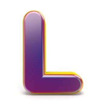 Letter L purple font yellow outlined 3D rendering illustration isolated on white background