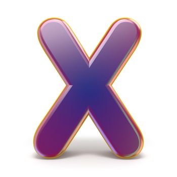 Letter X purple font yellow outlined 3D rendering illustration isolated on white background