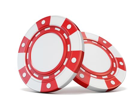 Two red gambling chips 3D render illustration isolated on white background