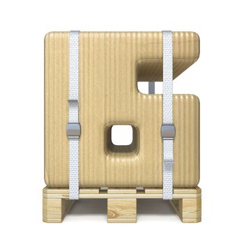 Cardboard box font Number 6 SIX on wooden pallet 3D render illustration isolated on white background