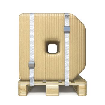 Cardboard box font Letter D on wooden pallet 3D render illustration isolated on white background