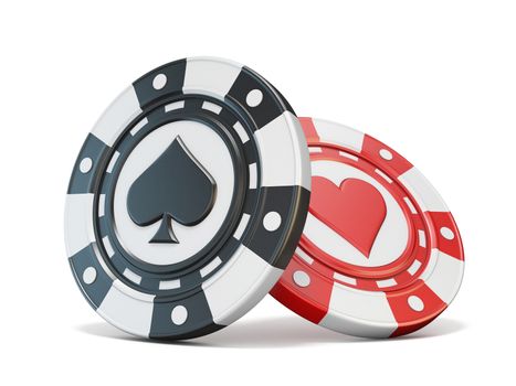 Gambling chips spade and heart 3D render illustration isolated on white background