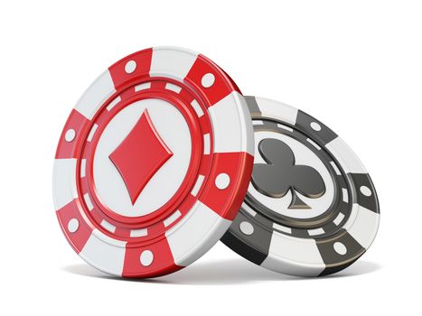 Gambling chips diamond and club 3D render illustration isolated on white background