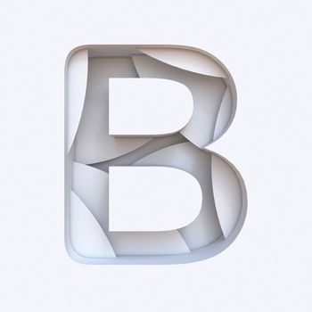 White abstract layers font Letter B 3D render illustration isolated on white background