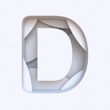 White abstract layers font Letter D 3D render illustration isolated on white background