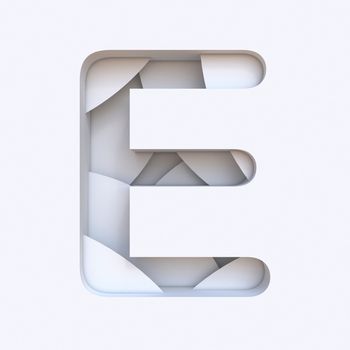 White abstract layers font Letter E 3D render illustration isolated on white background