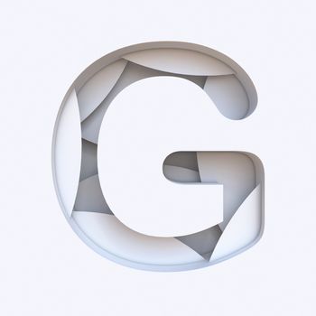 White abstract layers font Letter G 3D render illustration isolated on white background