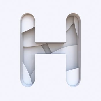 White abstract layers font Letter H 3D render illustration isolated on white background