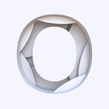 White abstract layers font Letter O 3D render illustration isolated on white background