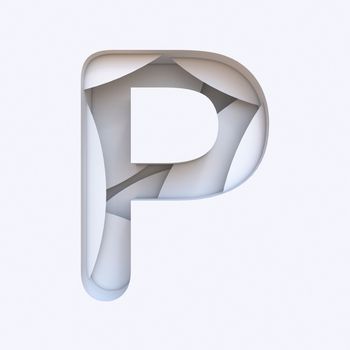 White abstract layers font Letter P 3D render illustration isolated on white background