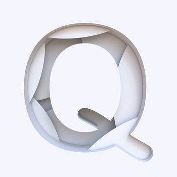 White abstract layers font Letter Q 3D render illustration isolated on white background
