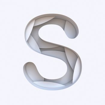 White abstract layers font Letter S 3D render illustration isolated on white background