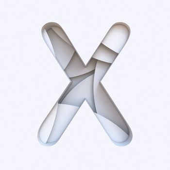White abstract layers font Letter X 3D render illustration isolated on white background