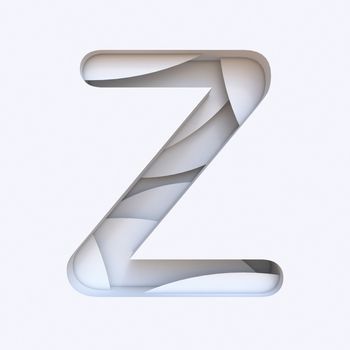 White abstract layers font Letter Z 3D render illustration isolated on white background