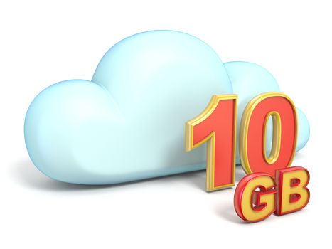 Cloud icon 10 GB storage capacity 3D rendering isolated on white background
