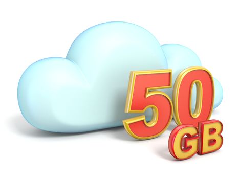 Cloud icon 50 GB storage capacity 3D rendering isolated on white background