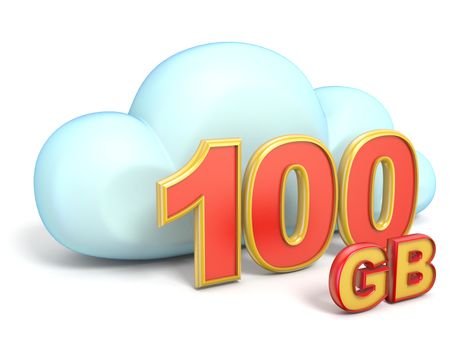 Cloud icon 100 GB storage capacity 3D rendering isolated on white background