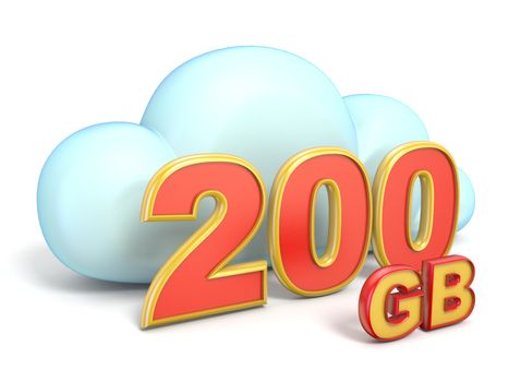 Cloud icon 200 GB storage capacity 3D rendering isolated on white background