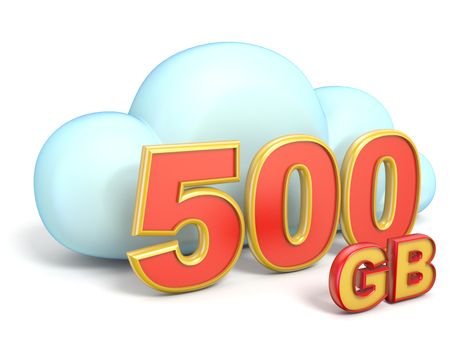 Cloud icon 500 GB storage capacity 3D rendering isolated on white background