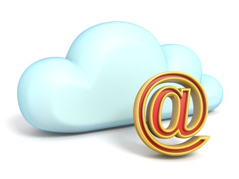 Cloud icon with mail sign 3D rendering isolated on white background