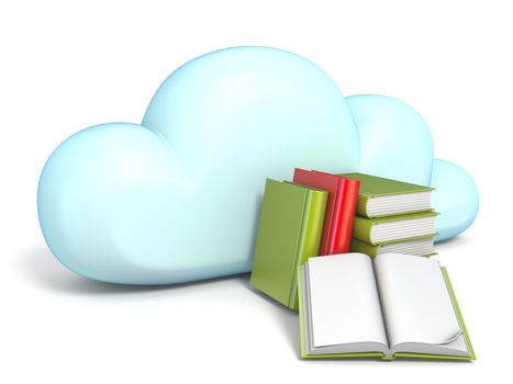 Cloud icon with books 3D rendering isolated on white background