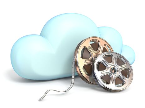 Cloud icon with movies tapes 3D rendering isolated on white background