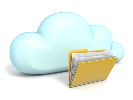 Cloud icon with opened folder 3D rendering isolated on white background