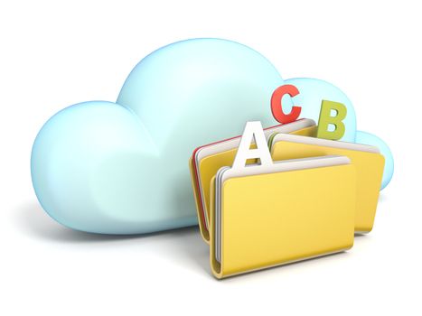 Cloud icon three ABC folders 3D rendering isolated on white background