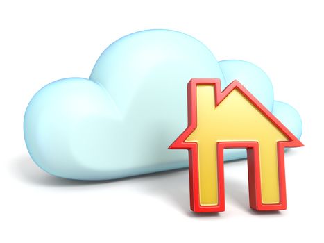 Cloud icon with house 3D rendering isolated on white background