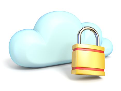 Cloud icon with lock 3D rendering isolated on white background