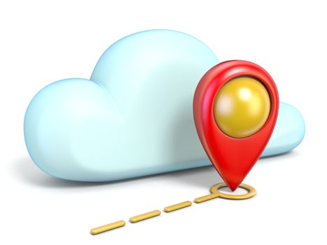 Cloud icon with map pointer 3D rendering isolated on white background