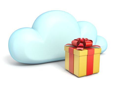 Cloud icon with gift box 3D rendering isolated on white background