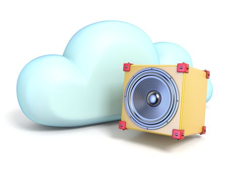 Cloud icon with sound speaker 3D rendering isolated on white background