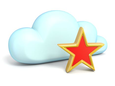 Cloud icon with star 3D rendering isolated on white background