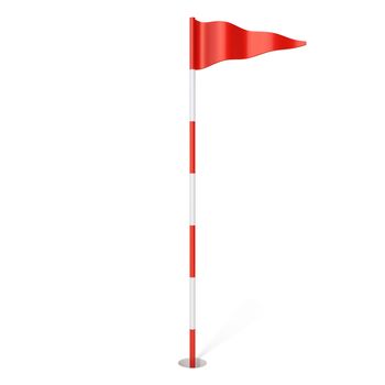 Red golf flag in hole 3D rendering illustration isolated on white background