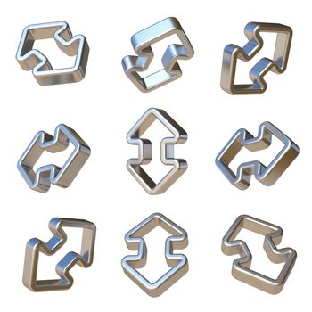 Metal dimensional double arrows 3D rendering illustration isolated on white background
