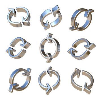 Metal dimensional circular arrows 3D rendering illustration isolated on white background