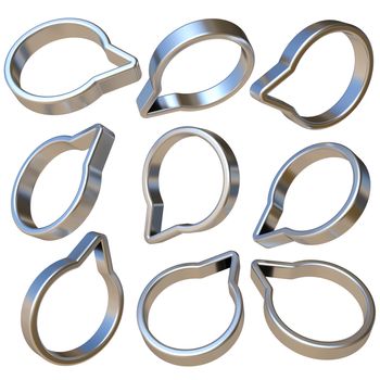 Metal dimensional speak bubbles 3D rendering illustration isolated on white background