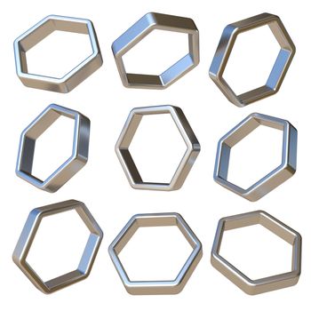Metal dimensional hexagonal 3D rendering illustration isolated on white background