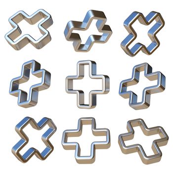 Metal dimensional plus sign 3D rendering illustration isolated on white background