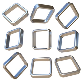Metal dimensional squares 3D rendering illustration isolated on white background