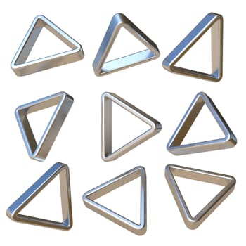 Metal dimensional triangles 3D rendering illustration isolated on white background