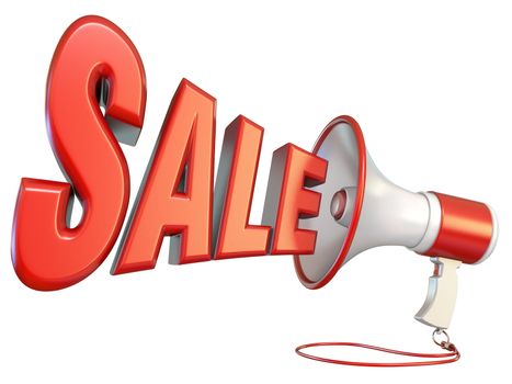 Word SALE and megaphone 3D rendering illustration isolated on white background