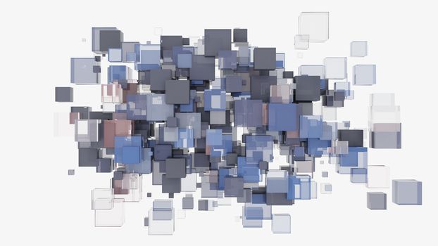 Abstract background with cubes. Glass, plastic and metal. 3D illustration