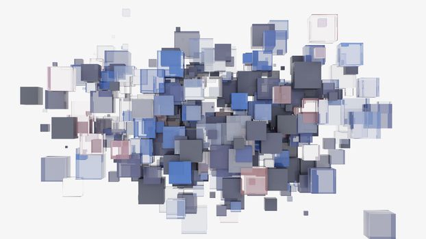 Abstract background with cubes. Glass, plastic and metal. 3D illustration