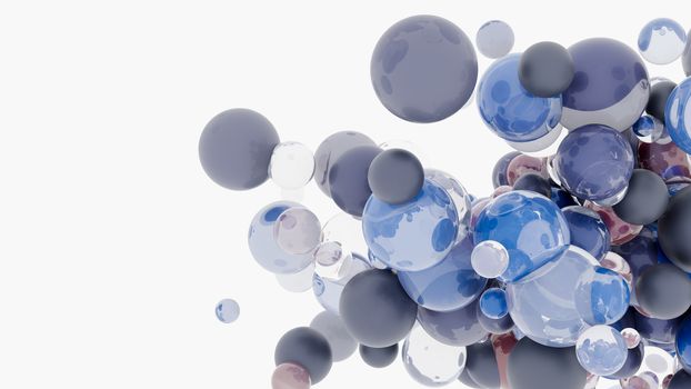 Abstract background with 3d spheres. Glass and plastic. 3D illustration. Modern trendy design