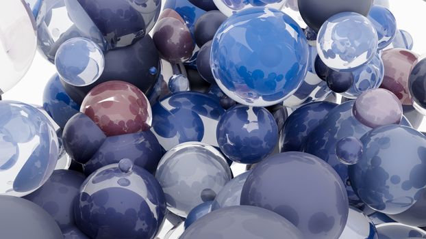 Abstract background with 3d spheres. Glass and plastic. 3D illustration. Modern trendy design