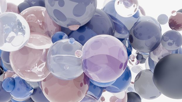 Abstract background with 3d spheres. Glass and plastic. 3D illustration. Modern trendy design