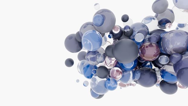 Abstract background with 3d spheres. Glass and plastic. 3D illustration. Modern trendy design